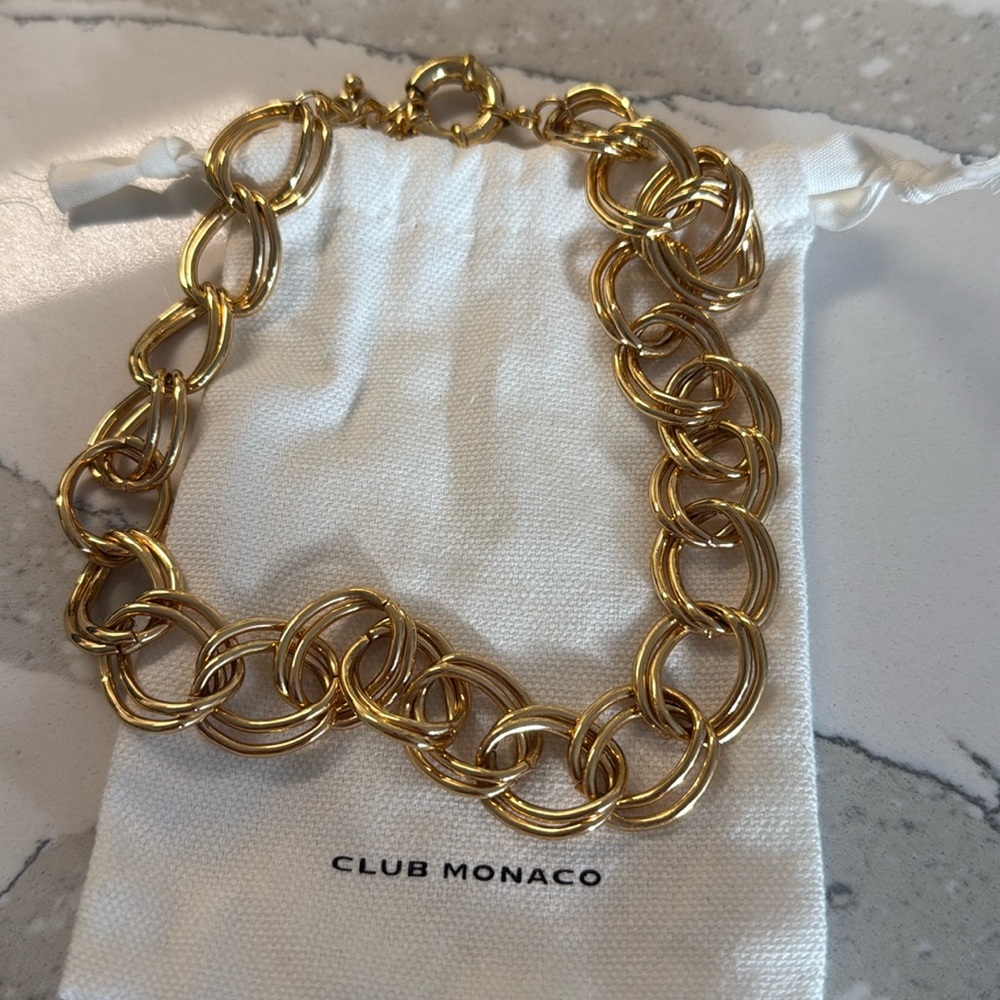 Club Monaco Chunky Gold tone Chain Link Necklace Statement Thick Chain links